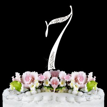 7Th Birthday Or Anniversary Crystal Accented Cake Top Sparkle Silver Or Gold 53