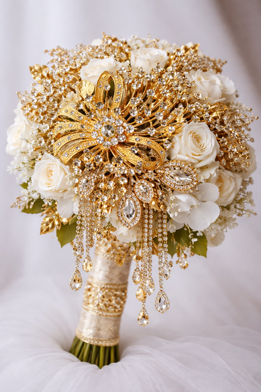 Elegant Bridal Bouquet With Gold Accents