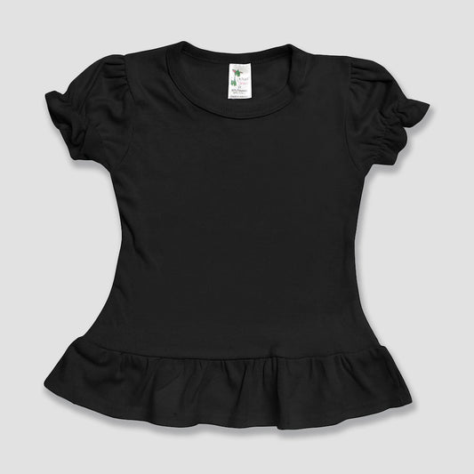 Toddler Girls Short Sleeve Ruffle T-Shirts – Polyester Cotton Blend Black Black 5T