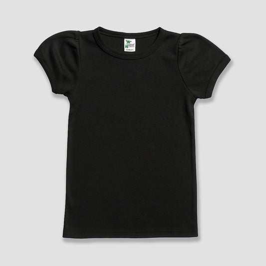 Toddler Girls Puff Short Sleeve T-Shirt – Polyester Cotton Blend Black Black 5T