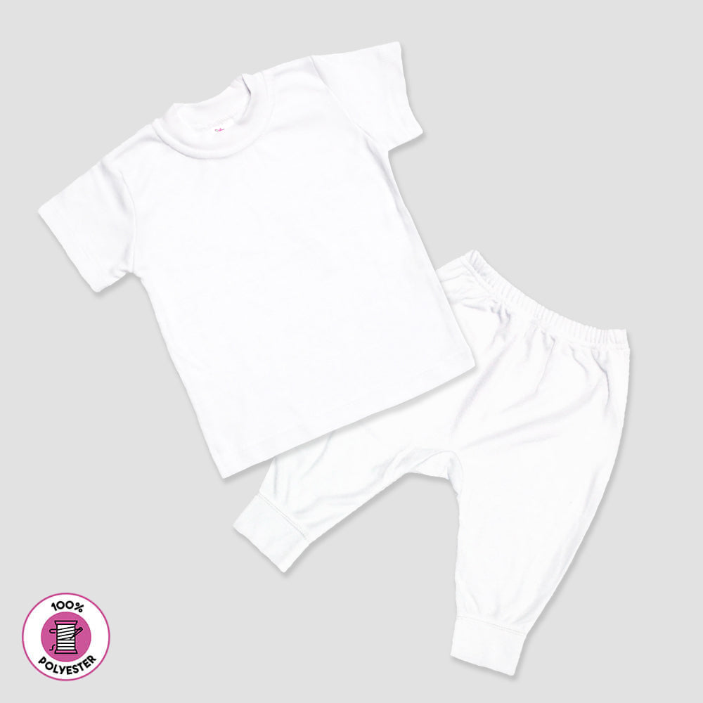 Baby Jogger Pants and Short Sleeve T-Shirt Set - 100% Polyester White 6-12M