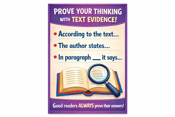 Prove Your Thinking with Text Evidence – Printable ELA Poster – WJC ...