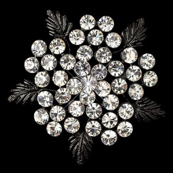 Antique Black Floral Leaf Rhinestone Brooch 149 49