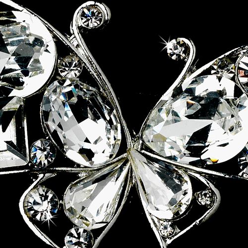 Antique Silver Clear Rhinestone Butterfly Brooch 111 48