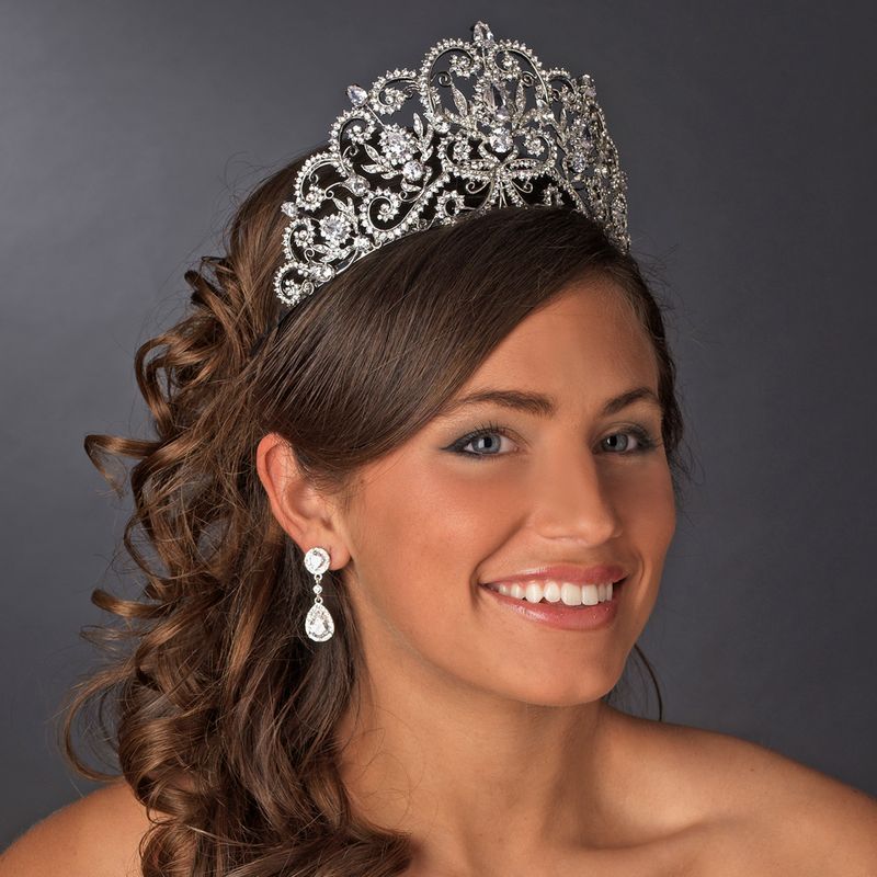 Antique Silver Clear Rhinestone Center Cz Crystal Royal Princess Tiara Headpiece 394 85