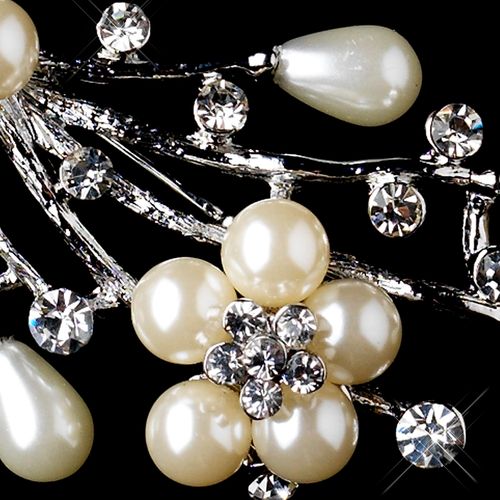 Antique Silver Clear Rhinestone Ivory Pearl Bouquet Brooch 227 38