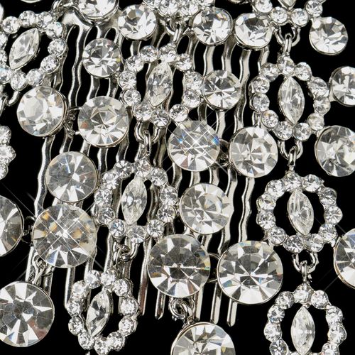 Antique Silver Clear Round Cut Dangle Rhinestone Side Comb 406 75