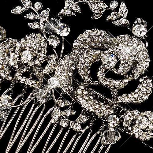 Antique Silver Clear Swarovski Crystal Bead Rhinestone Comb 756 103 1