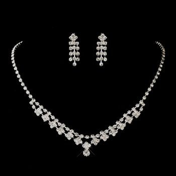Antique Silver Rhodium Clear Round Rhinestone Necklace Earrings Jewelry Set 1008 32