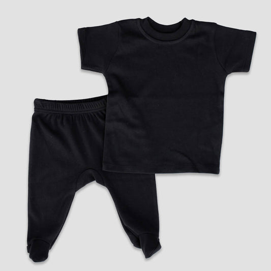 Luxe Baby Footed Pants and Short Sleeve T-Shirt Sets Black Black 6-12M