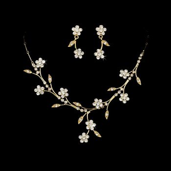 Beautiful Floral Gold Clear Jewelry Set Ne 363 30