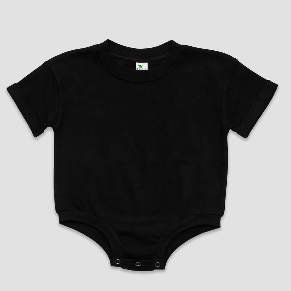 Rolled Short Sleeve Baby Bubble Rompers - Black - Polyester Cotton Blend Black 6-12M