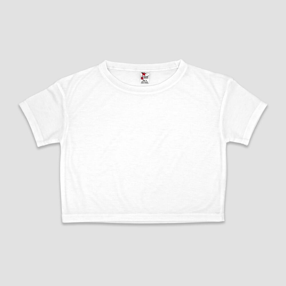 Girls Mid-Crop Short Sleeve T-Shirts - White - 100% Polyester White XL
