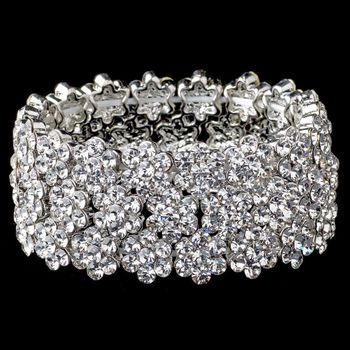 Clear Rhodium Flower Rhinestone Stretch Bracelet 9886