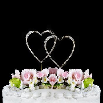Completely Covered Swarovski Crystal Wedding Cake Topper Double Small Gold Heart 58