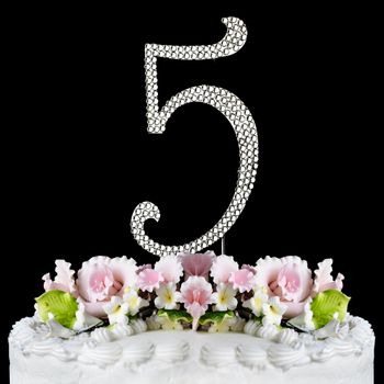 Completely Covered Swarovski Crystal Wedding Cake Topper Number 5 Silver Or Gold 71