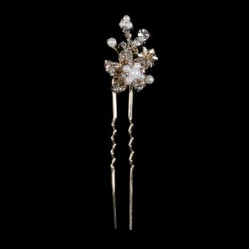 Fabulous Gold Clear Crystal White Pearl Flower Hair Pin 796 28 1