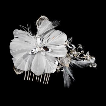 Fabulous White Feather Bridal Comb Or Clip W Rhinestones Swarovski Crystals 8990 51