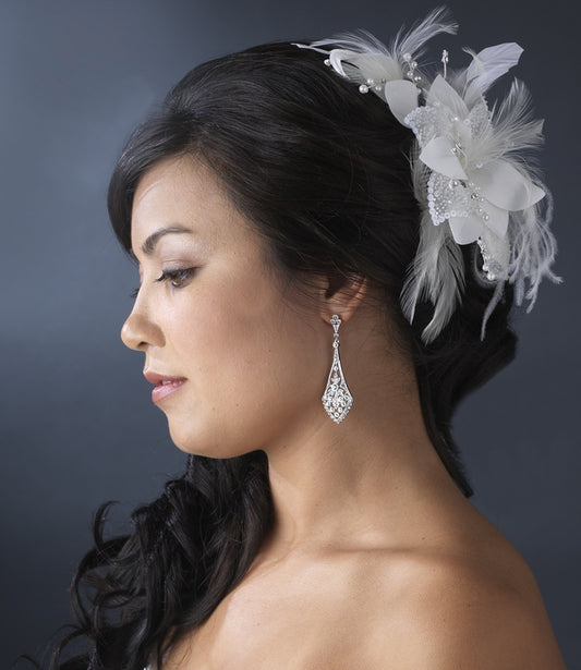 Glamour CZ Hairpiece – White Feather Edition #1253