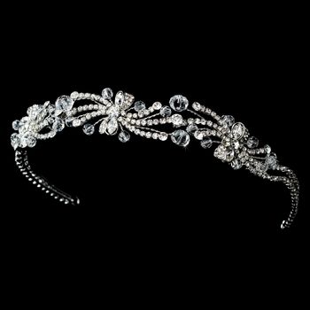 Floral Rhodium Flower Rhinestone Spray Headpiece Hp 8413 Silver 78