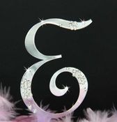 French Flower Swarovski Crystal Wedding Cake Topper Silver Letter E 25