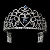 Glistening Quincea Era Sweet 15 Light Blue Princess Tiara In Silver 252 32