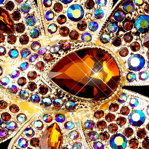 Gold Light Topaz Brown Ab Rhinestone Brooch 8799 37