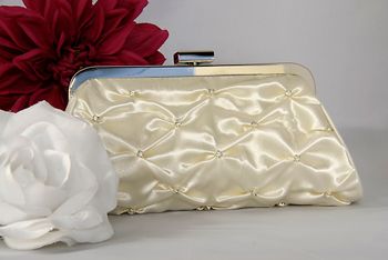 Ivory Satin Bridal Rhinestone Gathered Evening Bag Eb 303 29