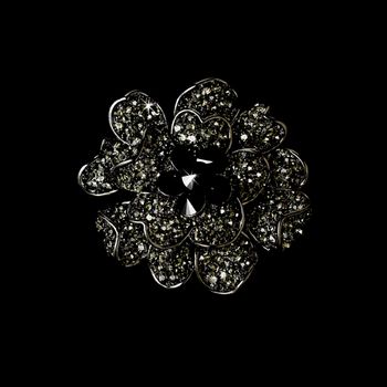 Luxe Floral Brooch – Silver with Black Rhinestone Edition #1336