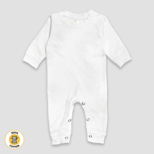 Baby One-Piece Sleep N Play Long Sleeve Crew Neck – Premium 100% Cotton White White Newborn