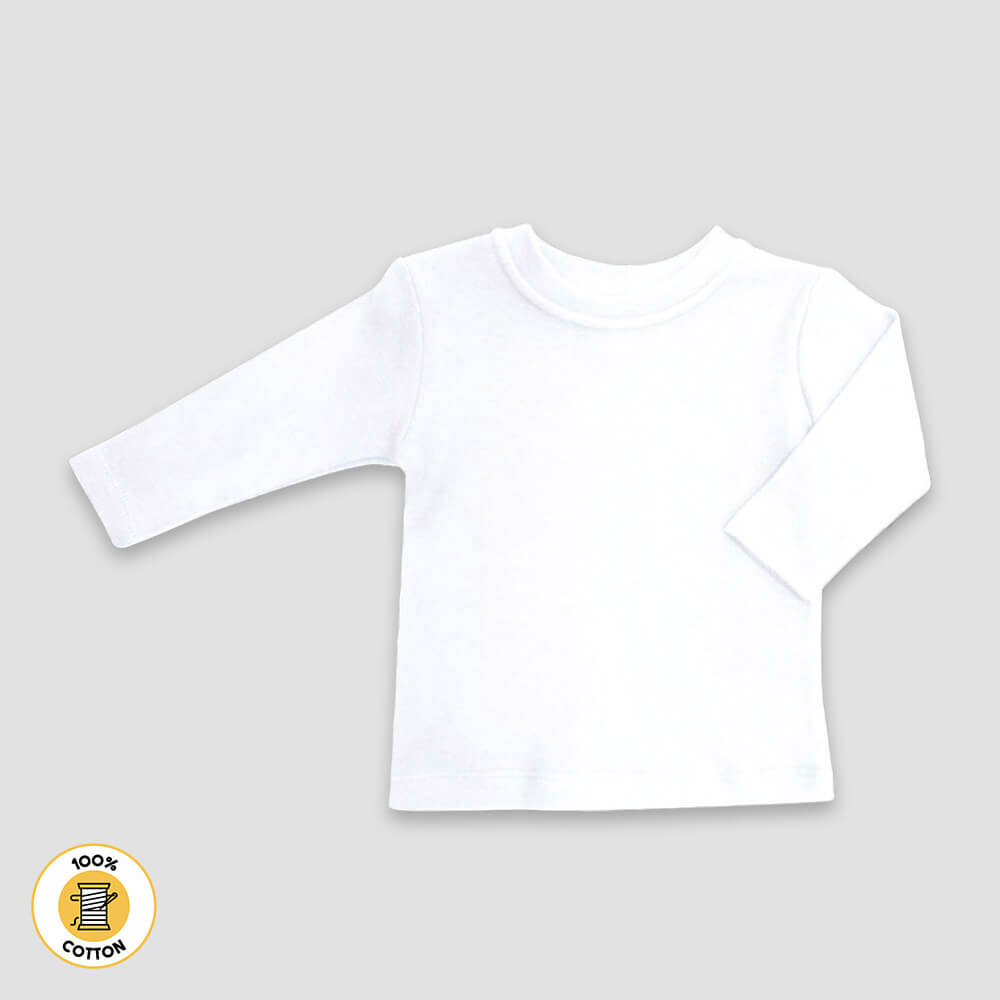 Baby Long Sleeve Crew Neck T-Shirts – Premium 100% Cotton White White 6-12M