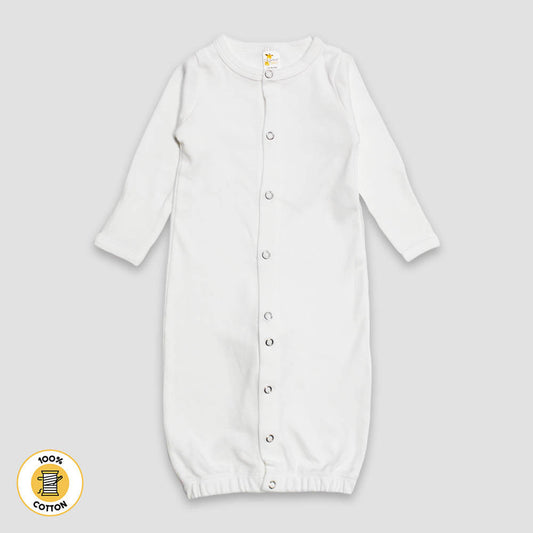 Baby Convertible Gowns with Mittens - Premium 100% Cotton White 0-6M
