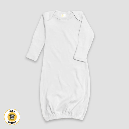 Baby Sleeping Gown With Fold Over Mittens – Premium 100% Cotton White White Newborn