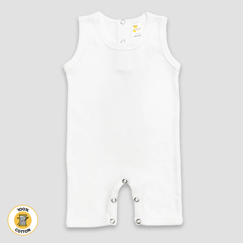 Baby Sleeveless Romper – Premium 100% Cotton White White 3-6M