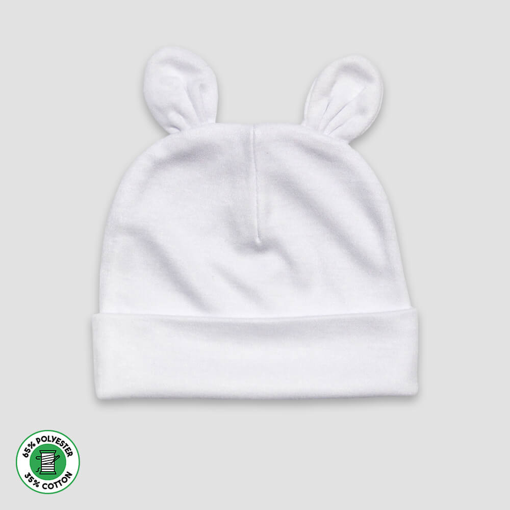 Baby Bear Ears Beanie Hat – Polyester Cotton Blend White White 0-6M
