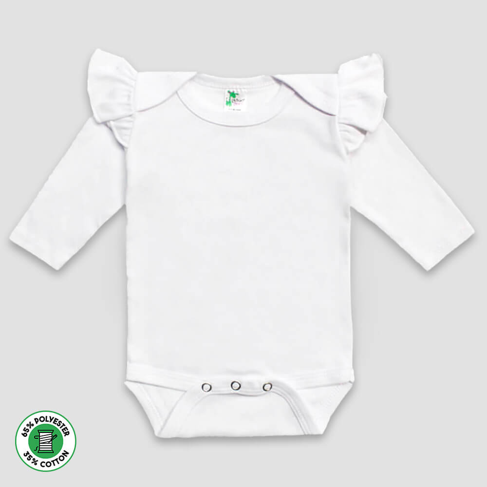 Baby Girls Long Sleeve One-Piece Onesies with Flutter Sleeve – White – Polyester-Cotton Blend White 6-12M