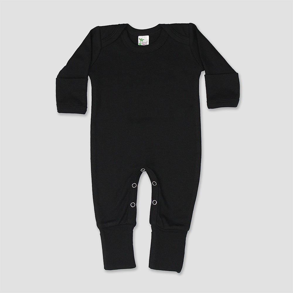 Baby One-Piece Footed Sleep N Play with Fold Over Mittens & Footies – Black - Polyester-Cotton Blend Black Newborn