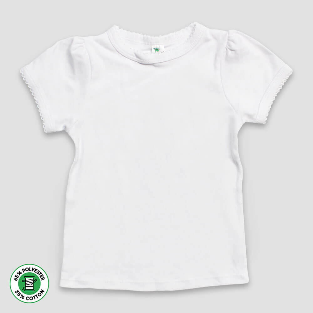 Toddler T-Shirt with Scallop Trim – Short Sleeve – White – Polyester Cotton Blend White 5T