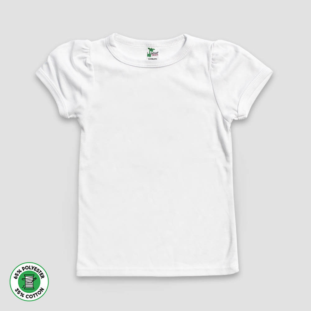Toddler Girls Puff Short Sleeve T-Shirt – Polyester Cotton Blend White White 5T
