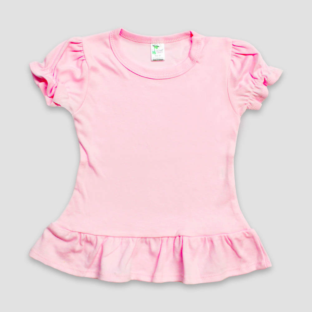 Youth Girls Short Sleeve Ruffle T-Shirts – Polyester Cotton Blend Pink Pink XS