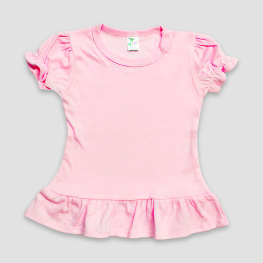 Toddler Girls Short Sleeve Ruffle T-Shirts – Polyester Cotton Blend Pink Pink 5T