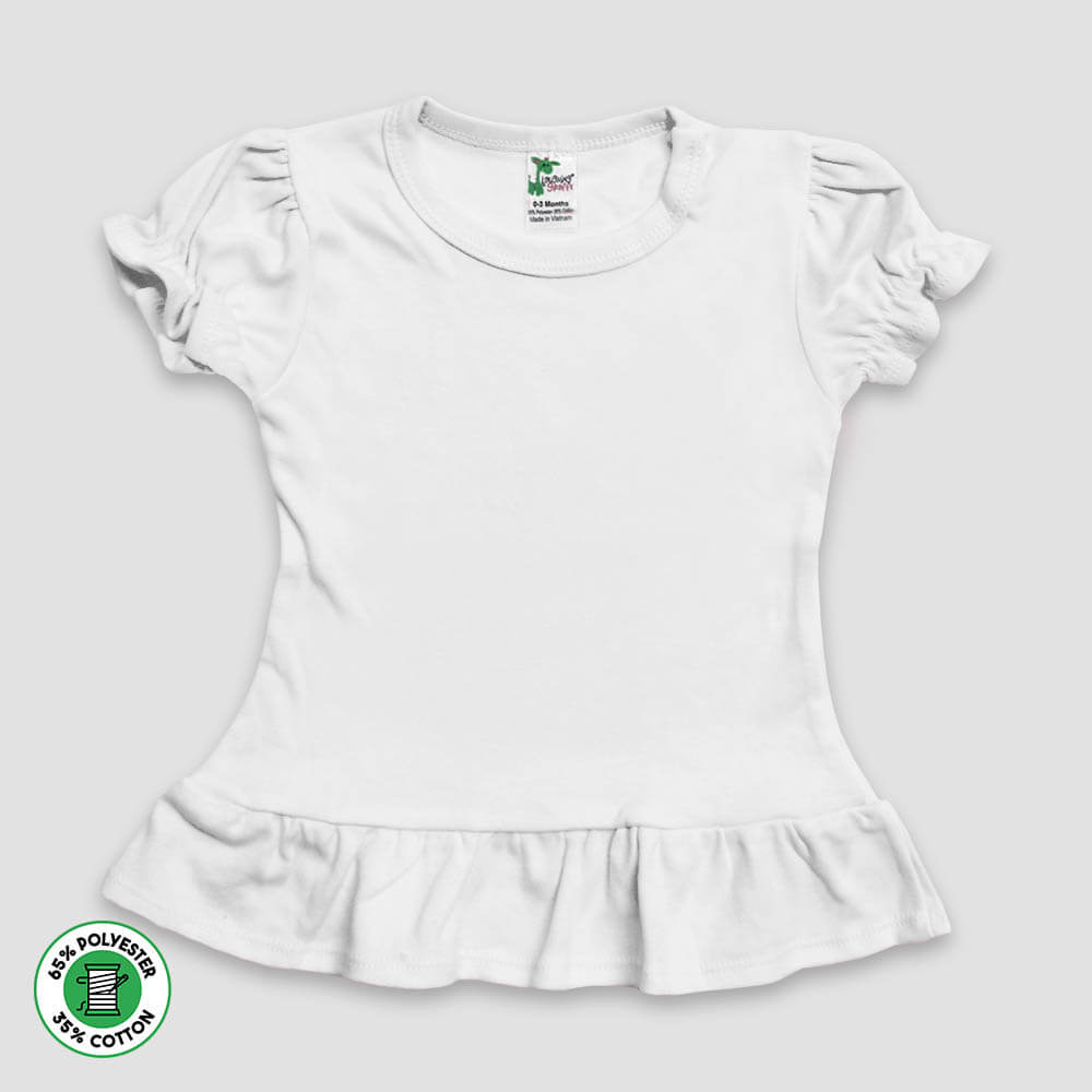 Toddler Girls Short Sleeve Ruffle T-Shirts – Polyester Cotton Blend White White 5T
