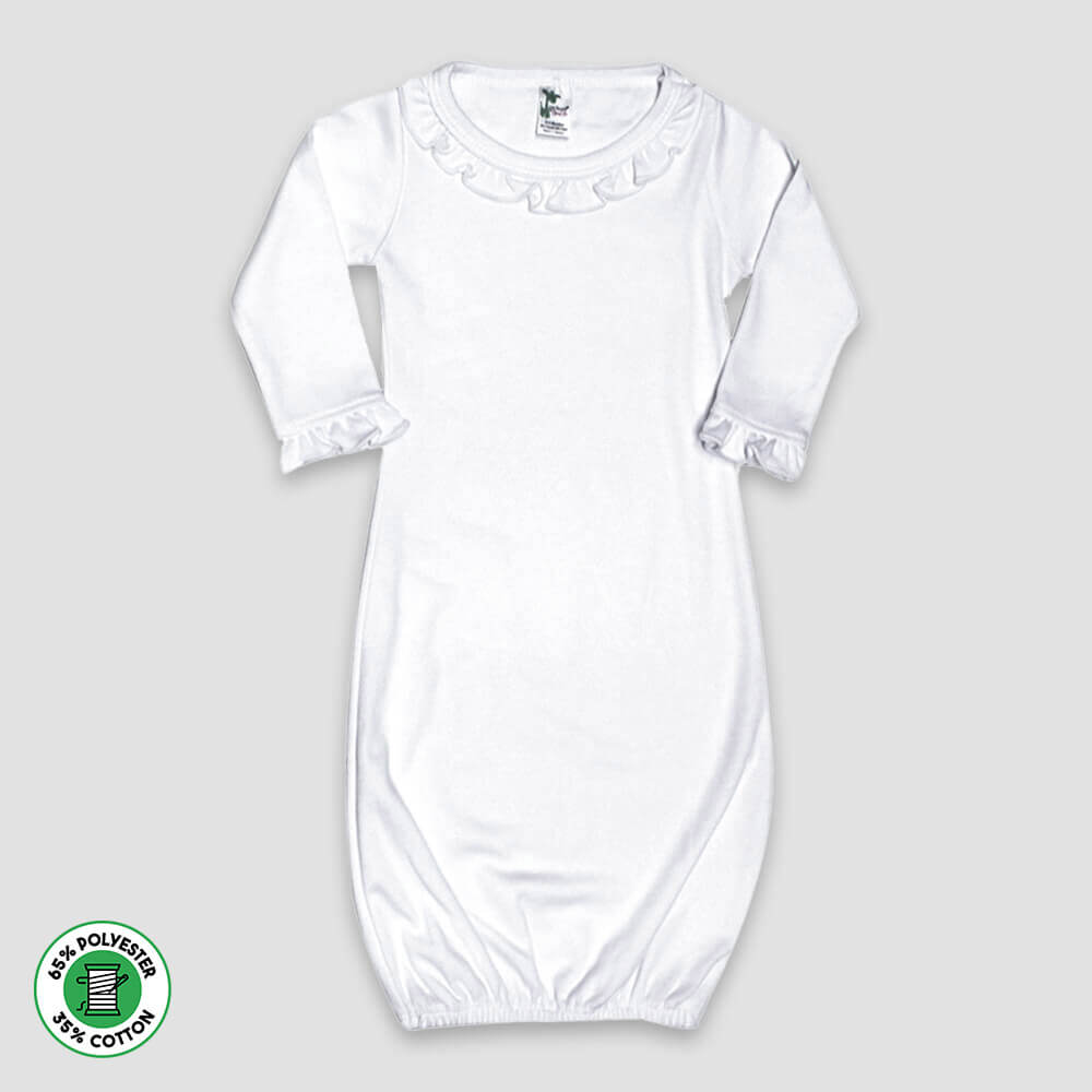 Baby Ruffle Trim Gown – Polyester Cotton Blend White White 0-3M