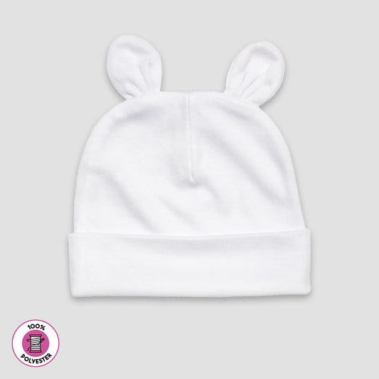 Baby Bear Ears Beanie Polyester Hats – White – 100% Polyester White 0-6M