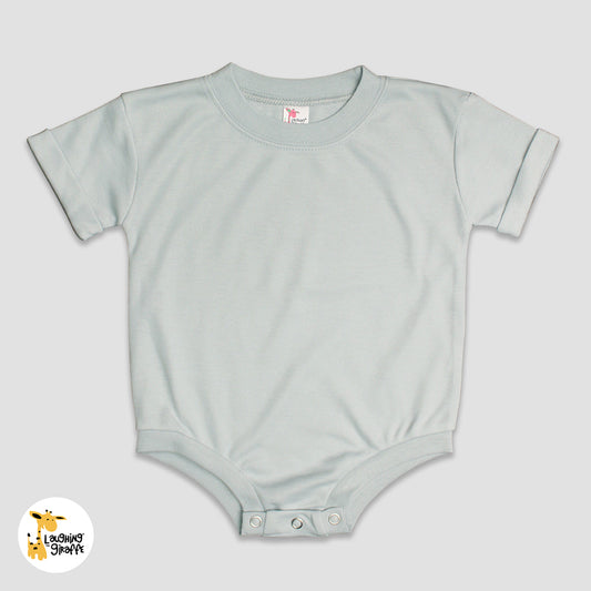 Rolled Short Sleeve Baby Bubble Rompers - Premium 100% Polyester Silver Silver 6-12M