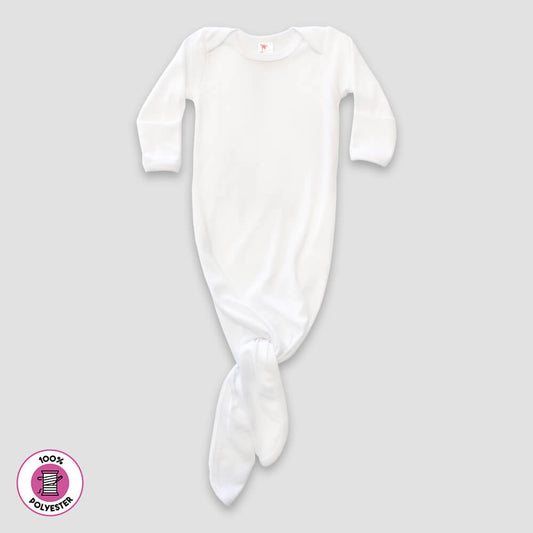 Baby Knotted Sleep Gowns With Mittens – White – 100% Polyester White 0-3M