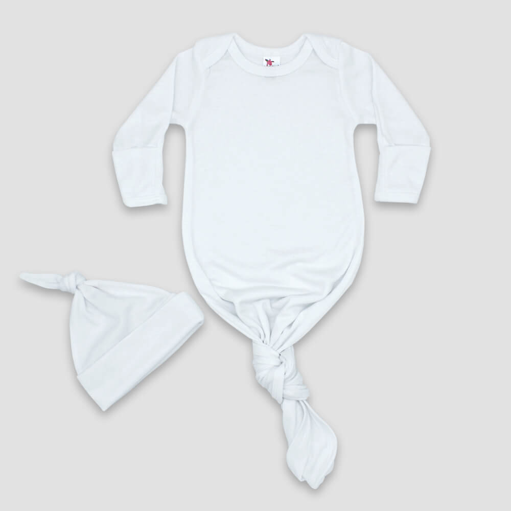 Knotted Baby Gown and Hat Set — White — 100% Polyester White 0-3M