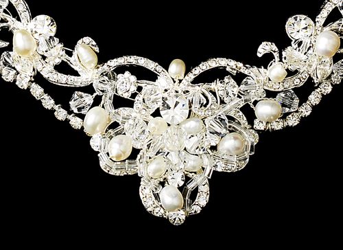 Pearl Swarovski Crystal Bridal Necklace Earring Tiara Set 7825 82
