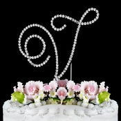 Renaissance Swarovski Crystal Wedding Cake Topper Silver Letter V 76