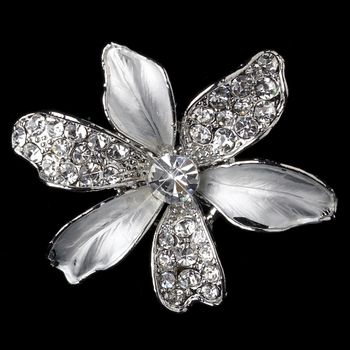 Rhodium Clear Rhinestone Flower Hair Clip 7130 34